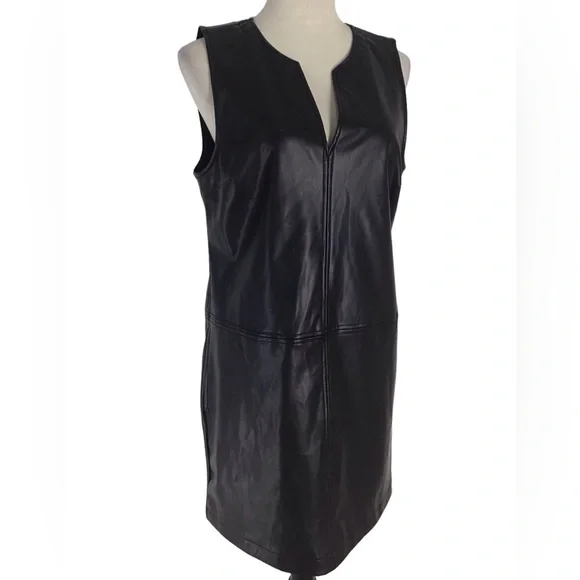Michael Stars Black Vegan Leather Cecelia Dress Size Medium - Picture 6 of 10